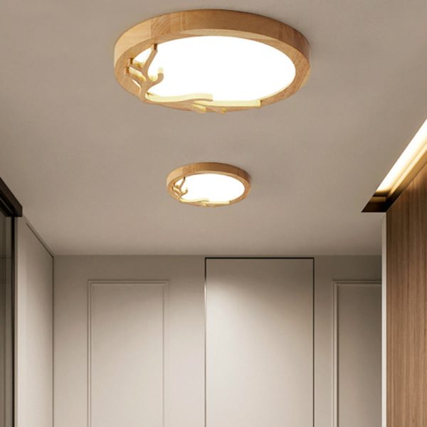 Traditional Rustic Metal Rubber Wood Acrylic Round Deer Horn LED Flush Mount Ceiling Light For Bedroom - Image 13