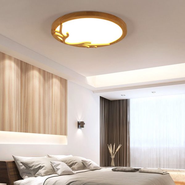 Traditional Rustic Metal Rubber Wood Acrylic Round Deer Horn LED Flush Mount Ceiling Light For Bedroom - Image 14