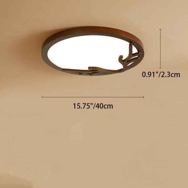 Traditional Rustic Metal Rubber Wood Acrylic Round Deer Horn LED Flush Mount Ceiling Light For Bedroom - Image 8