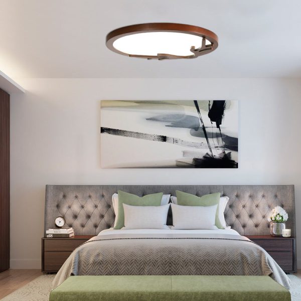 Traditional Rustic Metal Rubber Wood Acrylic Round Deer Horn LED Flush Mount Ceiling Light For Bedroom - Image 5
