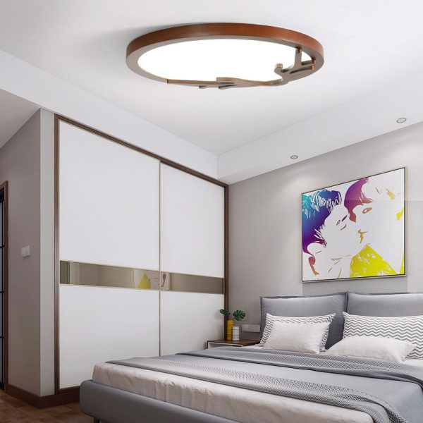 Traditional Rustic Metal Rubber Wood Acrylic Round Deer Horn LED Flush Mount Ceiling Light For Bedroom - Image 16