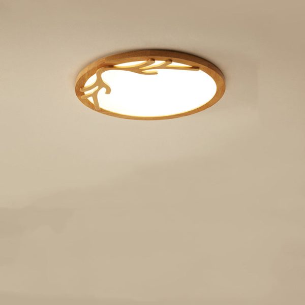 Traditional Rustic Metal Rubber Wood Acrylic Round Deer Horn LED Flush Mount Ceiling Light For Bedroom - Image 19