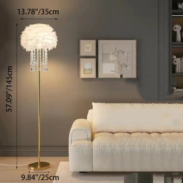 Contemporary Nordic Iron Feather Crystal Oval 1-Light Standing Floor Lamp For Living Room - Image 7