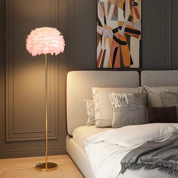 Contemporary Nordic Iron Feather Crystal Oval 1-Light Standing Floor Lamp For Living Room - Image 6