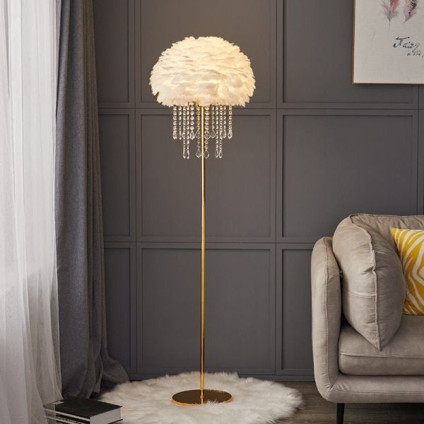 Contemporary Nordic Iron Feather Crystal Oval 1-Light Standing Floor Lamp For Living Room - Image 5