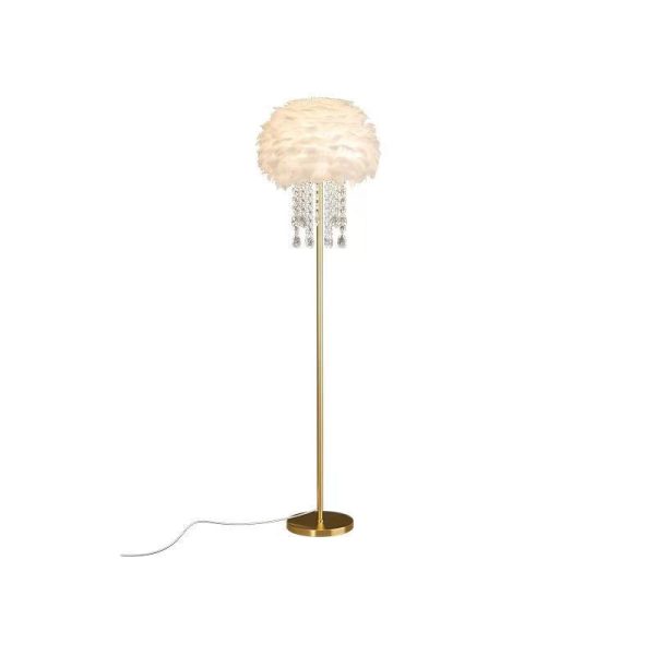 Contemporary Nordic Iron Feather Crystal Oval 1-Light Standing Floor Lamp For Living Room - Image 18