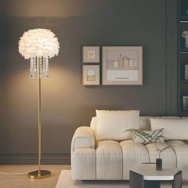 Contemporary Nordic Iron Feather Crystal Oval 1-Light Standing Floor Lamp For Living Room - Image 17