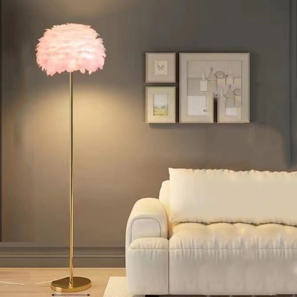Contemporary Nordic Iron Feather Crystal Oval 1-Light Standing Floor Lamp For Living Room - Image 2
