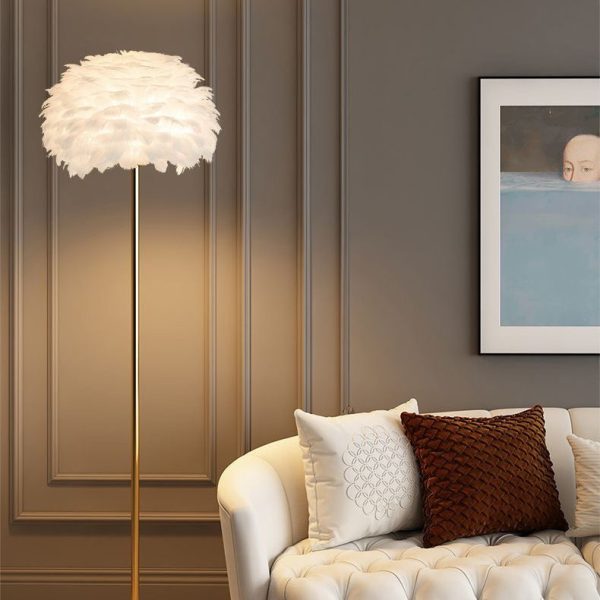 Contemporary Nordic Iron Feather Crystal Oval 1-Light Standing Floor Lamp For Living Room - Image 10