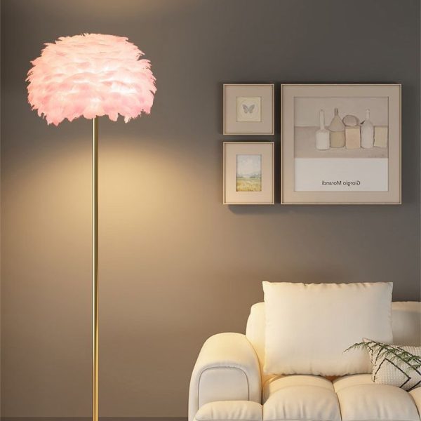 Contemporary Nordic Iron Feather Crystal Oval 1-Light Standing Floor Lamp For Living Room - Image 3