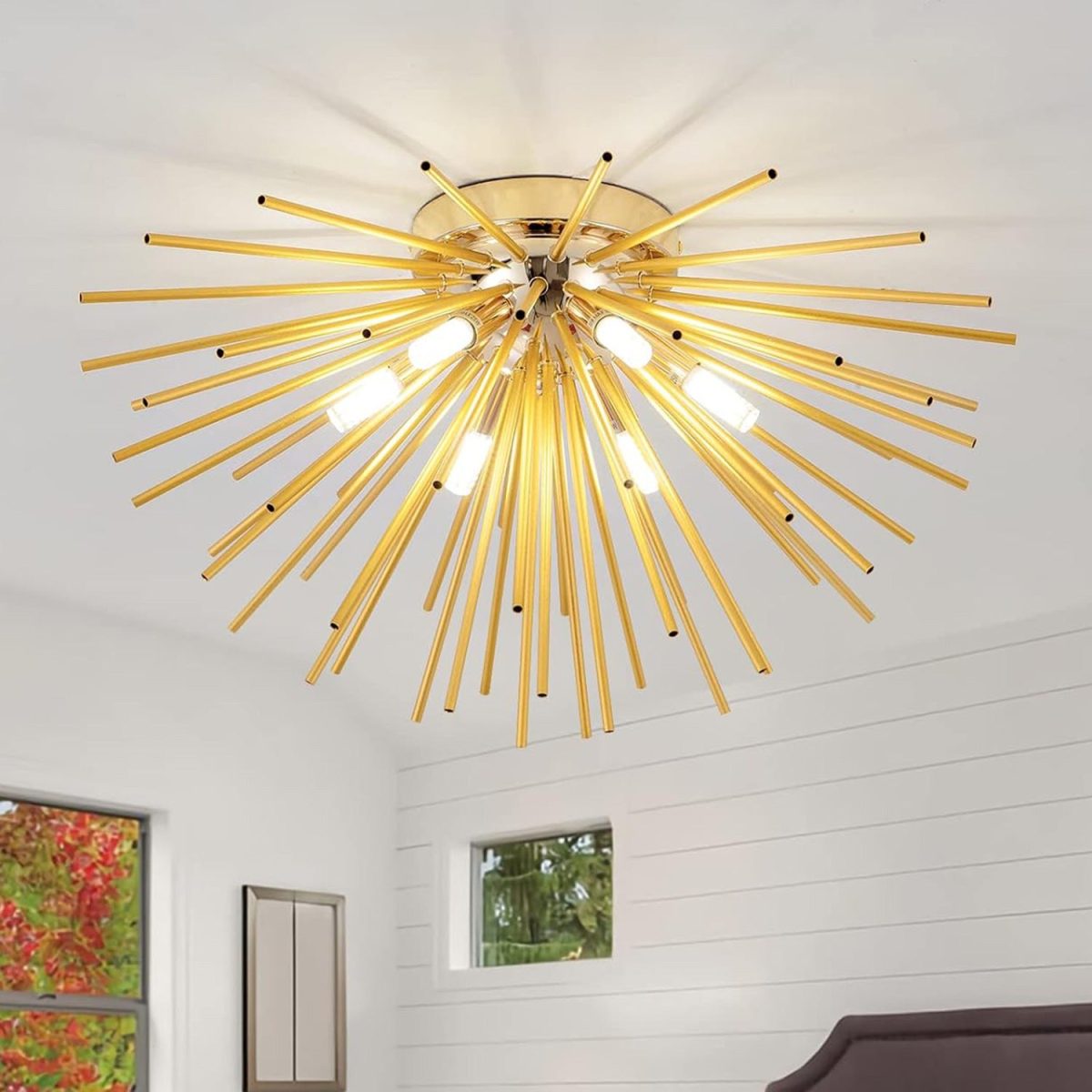 Contemporary Nordic Stainless Steel Hardware Firework Lines 6-Light Semi-Flush Mount Ceiling Light For Living Room - Image 1