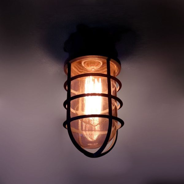 Contemporary Industrial Waterproof Aluminum Alloy Glass Cylinder Cage 1-Light Semi-Flush Mount Ceiling Light For Outdoor Patio - Image 22