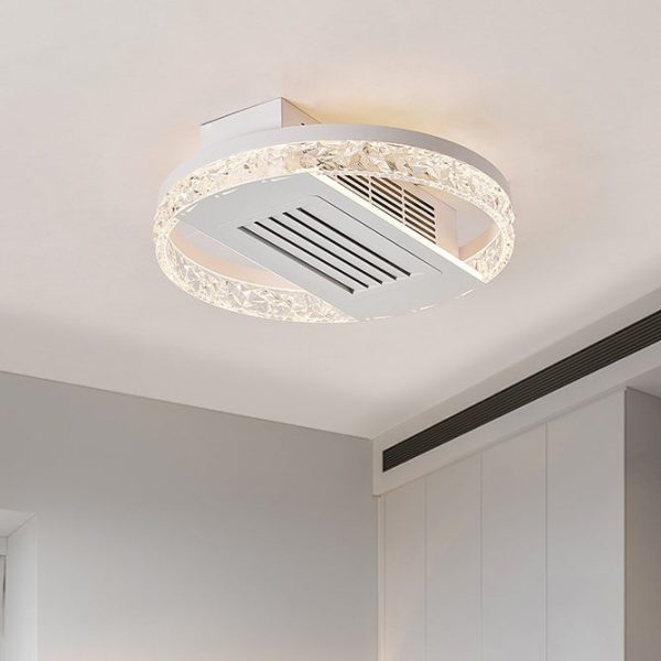 Modern Luxury Aluminum Iron Acrylic Round LED Semi-Flush Mount Leafless Ceiling Fan Light For Bedroom