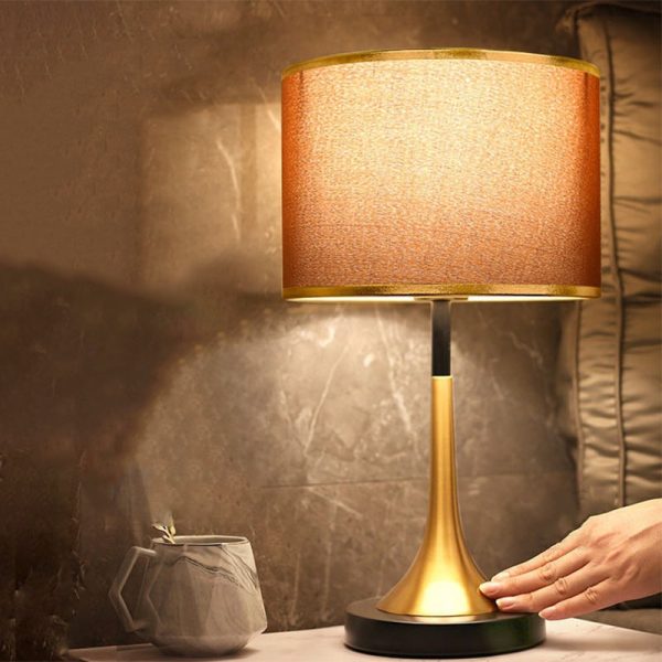 Contemporary Retro Fabric Metal Cylinder Touch Sensor Dimmable 1-Light Table Lamp For Bedside - Image 4