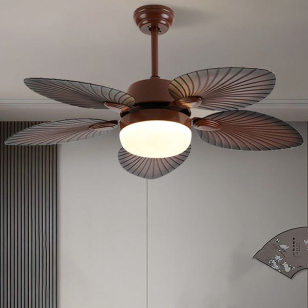 Contemporary Retro ABS Acrylic Round Banana Leaf LED Downrods Ceiling Fan Light For Living Room - Image 3