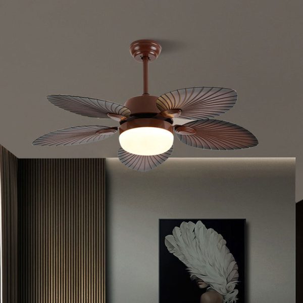 Contemporary Retro ABS Acrylic Round Banana Leaf LED Downrods Ceiling Fan Light For Living Room - Image 4