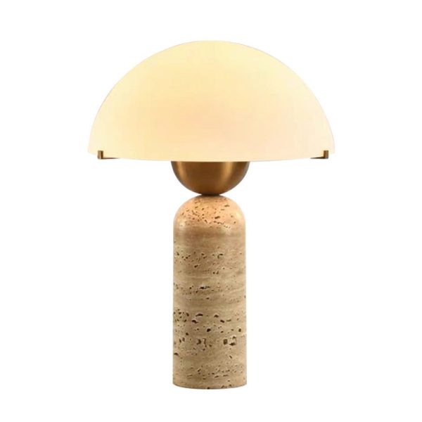 Contemporary Scandinavian Travertine Marble Glass Resin Dome Cylinder 1-Light Table Lamp For Bedside - Image 7
