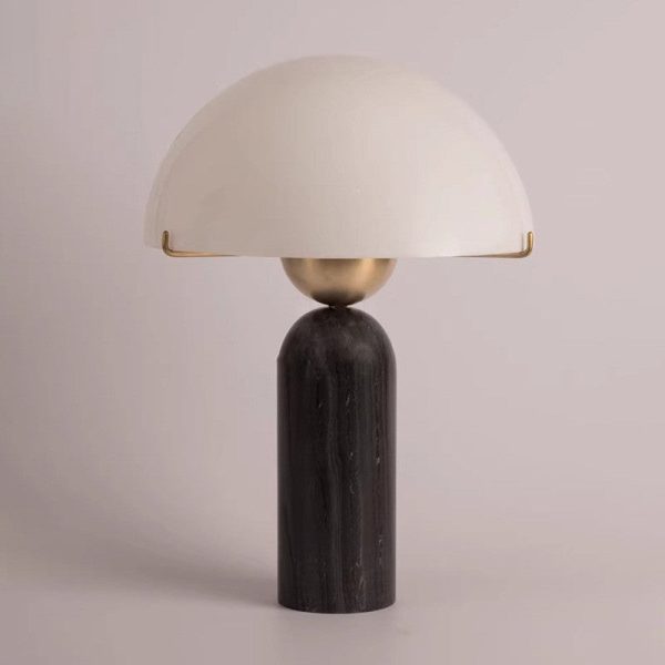 Contemporary Scandinavian Travertine Marble Glass Resin Dome Cylinder 1-Light Table Lamp For Bedside - Image 3
