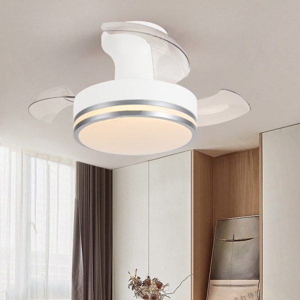 Contemporary Nordic Iron Acrylic ABS Round Stripe LED Semi-Flush Mount Ceiling Fan Light For Living Room - Image 5