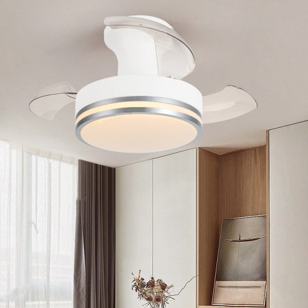 Contemporary Nordic Iron Acrylic ABS Round Stripe LED Semi-Flush Mount Ceiling Fan Light For Living Room - Image 12