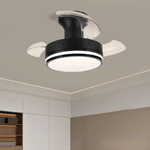 Contemporary Nordic Iron Acrylic ABS Round Stripe LED Semi-Flush Mount Ceiling Fan Light For Living Room - Image 3