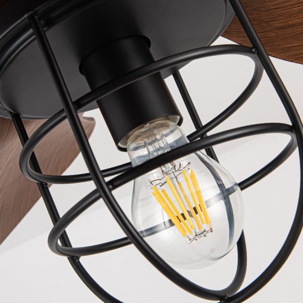 Contemporary Industrial Iron ABS Cylinder Cage 1-Light Downrods Ceiling Fan Light For Living Room - Image 8