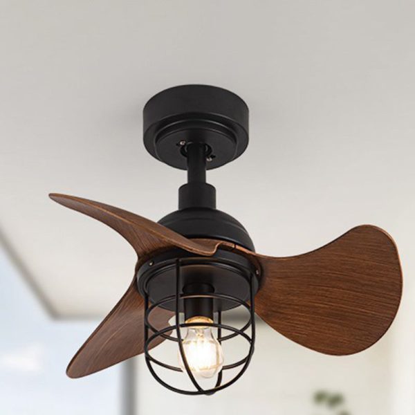 Contemporary Industrial Iron ABS Cylinder Cage 1-Light Downrods Ceiling Fan Light For Living Room - Image 4