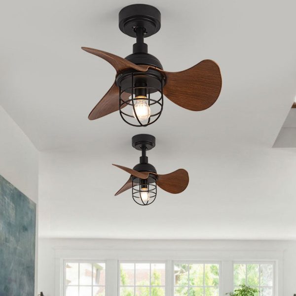 Contemporary Industrial Iron ABS Cylinder Cage 1-Light Downrods Ceiling Fan Light For Living Room - Image 2
