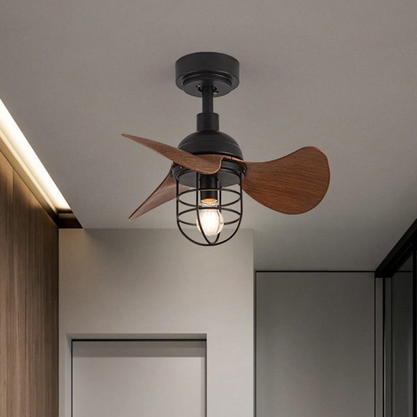 Contemporary Industrial Iron ABS Cylinder Cage 1-Light Downrods Ceiling Fan Light For Living Room - Image 6