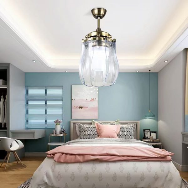 Traditional Vintage ABS Acrylic Metal Cone LED Downrods Ceiling Fan Light For Living Room