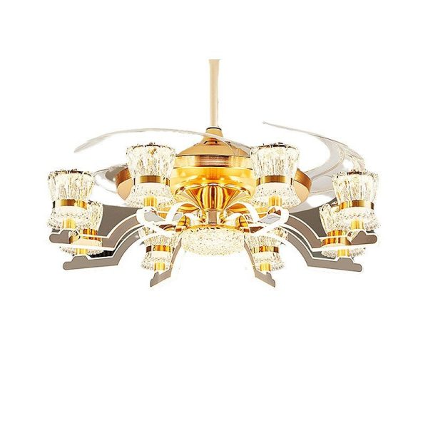 Traditional European Cylinder Iron Stainless Steel Crystal Acrylic LED Downrods Ceiling Fan Light For Living Room - Image 15