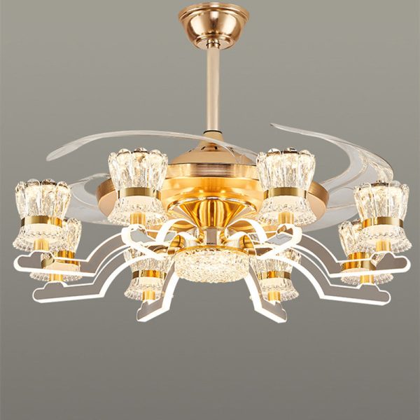 Traditional European Cylinder Iron Stainless Steel Crystal Acrylic LED Downrods Ceiling Fan Light For Living Room - Image 12