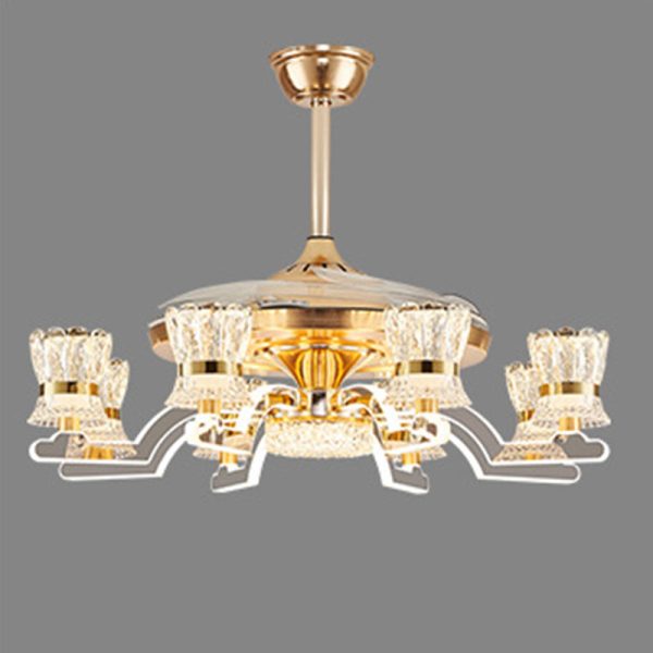 Traditional European Cylinder Iron Stainless Steel Crystal Acrylic LED Downrods Ceiling Fan Light For Living Room - Image 13