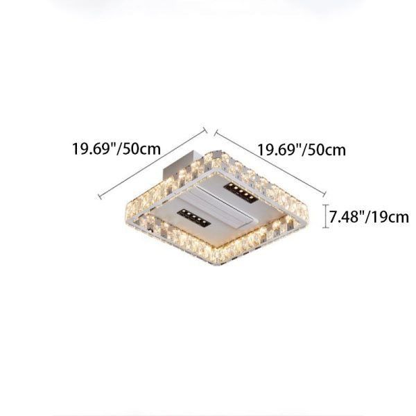 Modern Luxury Stainless Steel Acrylic Crystal Round Square Rectangular LED Flush Mount Ceiling Bladeless Fan Light For Bedroom - Image 7