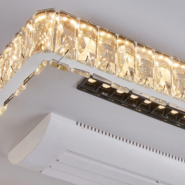 Modern Luxury Stainless Steel Acrylic Crystal Round Square Rectangular LED Flush Mount Ceiling Bladeless Fan Light For Bedroom - Image 10