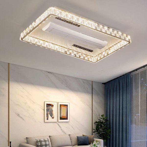 Modern Luxury Stainless Steel Acrylic Crystal Round Square Rectangular LED Flush Mount Ceiling Bladeless Fan Light For Bedroom - Image 4