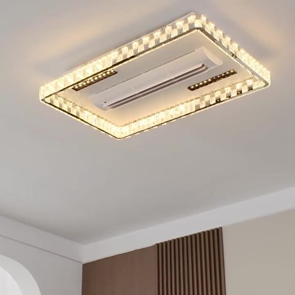 Modern Luxury Stainless Steel Acrylic Crystal Round Square Rectangular LED Flush Mount Ceiling Bladeless Fan Light For Bedroom - Image 5