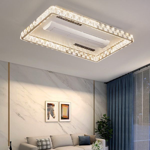 Modern Luxury Stainless Steel Acrylic Crystal Round Square Rectangular LED Flush Mount Ceiling Bladeless Fan Light For Bedroom - Image 21