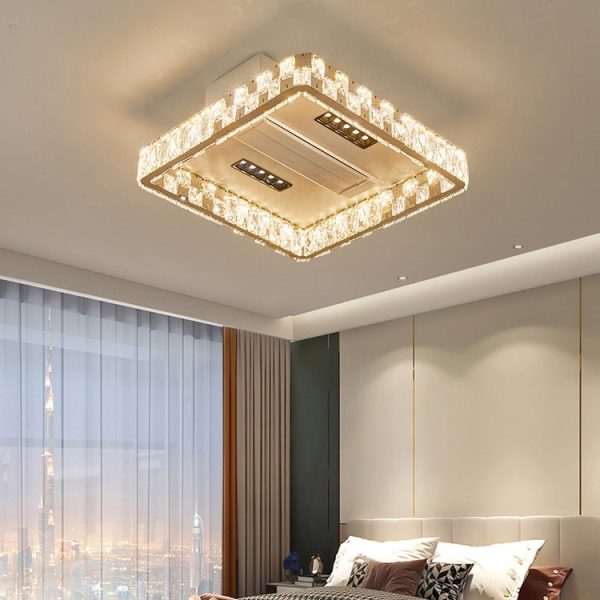 Modern Luxury Stainless Steel Acrylic Crystal Round Square Rectangular LED Flush Mount Ceiling Bladeless Fan Light For Bedroom - Image 22