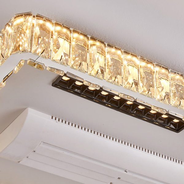 Modern Luxury Stainless Steel Acrylic Crystal Round Square Rectangular LED Flush Mount Ceiling Bladeless Fan Light For Bedroom - Image 12
