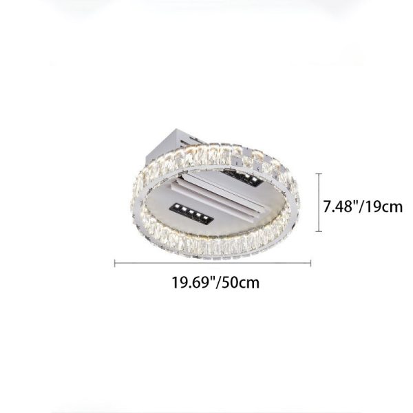 Modern Luxury Stainless Steel Acrylic Crystal Round Square Rectangular LED Flush Mount Ceiling Bladeless Fan Light For Bedroom - Image 8