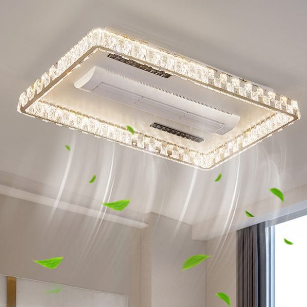 Modern Luxury Stainless Steel Acrylic Crystal Round Square Rectangular LED Flush Mount Ceiling Bladeless Fan Light For Bedroom - Image 18