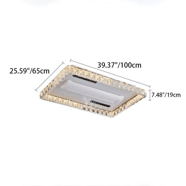 Modern Luxury Stainless Steel Acrylic Crystal Round Square Rectangular LED Flush Mount Ceiling Bladeless Fan Light For Bedroom - Image 6