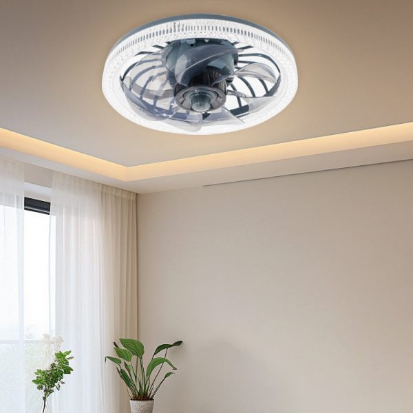 Modern Simplicity PP PS Imitation Crystal Round LED Flush Mount Ceiling Fan Light For Bedroom - Image 2