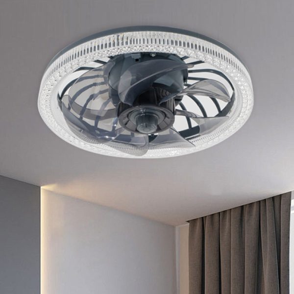 Modern Simplicity PP PS Imitation Crystal Round LED Flush Mount Ceiling Fan Light For Bedroom - Image 3
