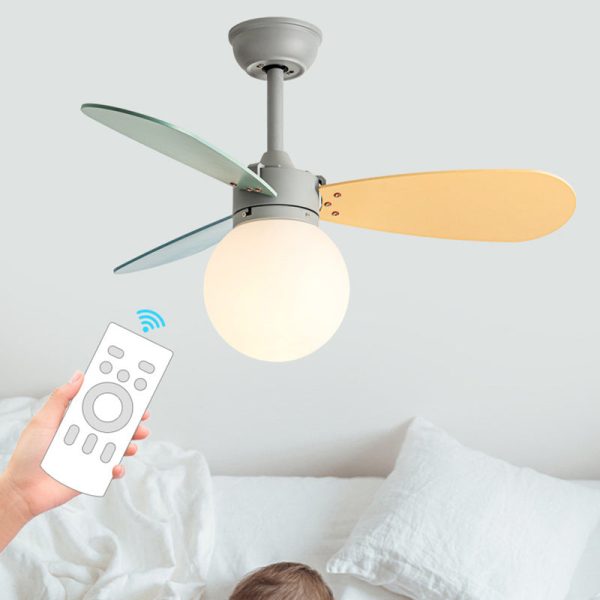 Contemporary Nordic Wood Iron Acrylic Ball 1-Light Downrods Ceiling Fan Light For Bedroom - Image 9