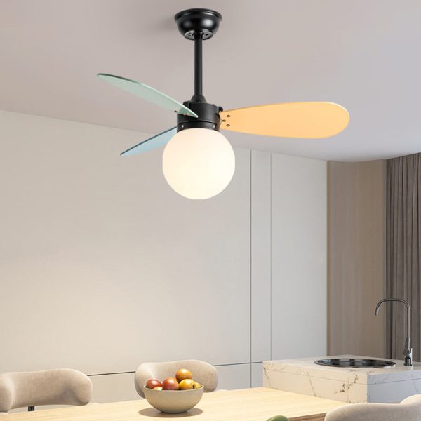 Contemporary Nordic Wood Iron Acrylic Ball 1-Light Downrods Ceiling Fan Light For Bedroom - Image 13