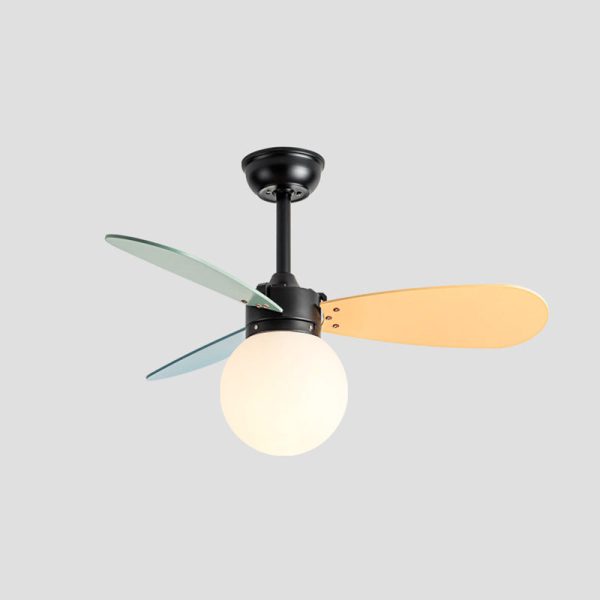 Contemporary Nordic Wood Iron Acrylic Ball 1-Light Downrods Ceiling Fan Light For Bedroom - Image 16