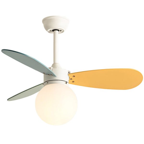 Contemporary Nordic Wood Iron Acrylic Ball 1-Light Downrods Ceiling Fan Light For Bedroom - Image 21