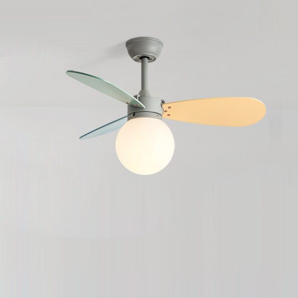 Contemporary Nordic Wood Iron Acrylic Ball 1-Light Downrods Ceiling Fan Light For Bedroom - Image 20